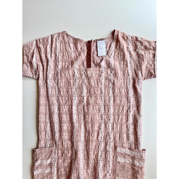 MEG Lazy Pink Red Plaid Check Cotton Seersucker Straight Midi Dress, Size M - Picture 5 of 15
